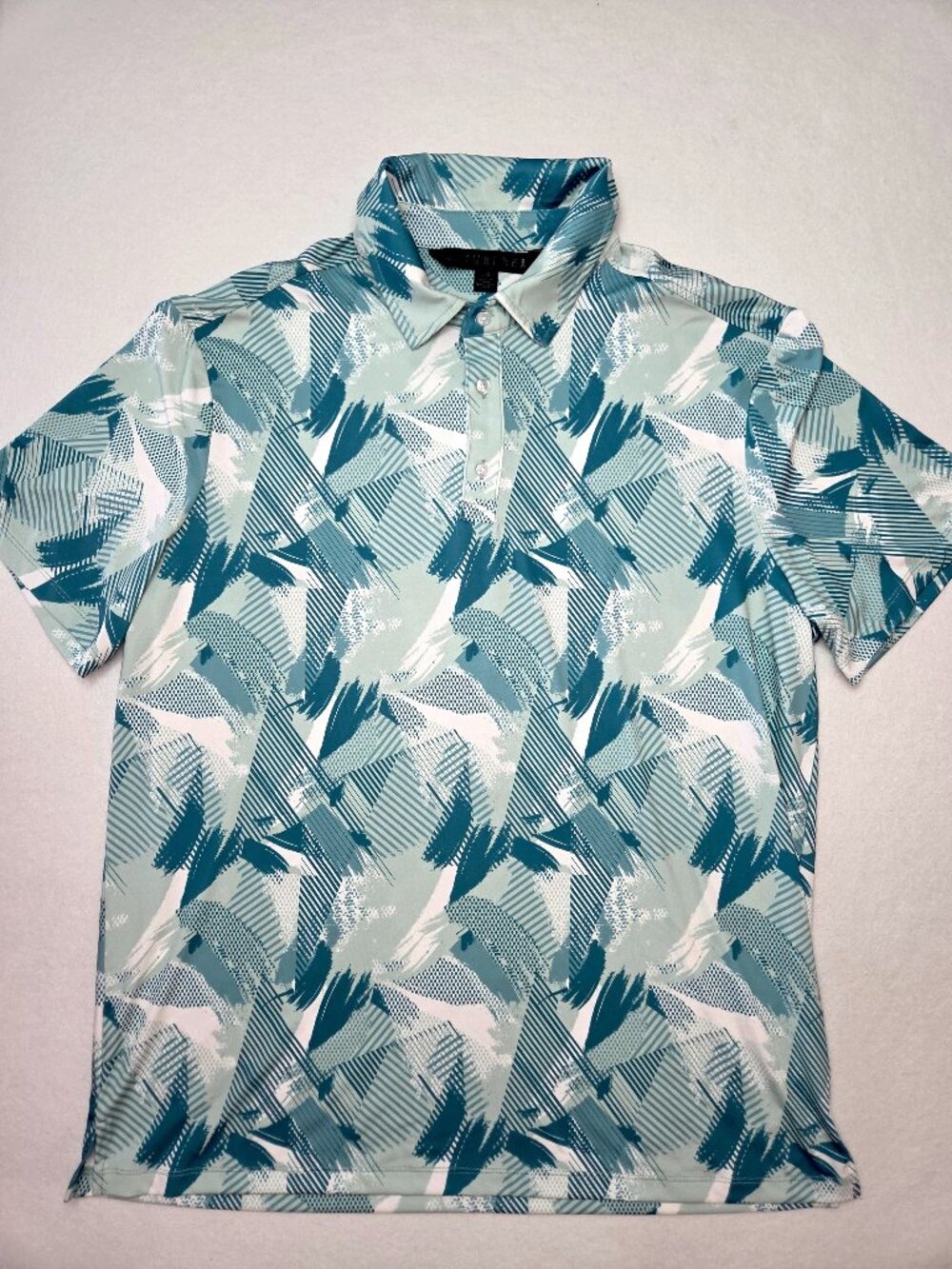 Jaywalker Abstract Print Polo Shirt Teal White Men's Size Large